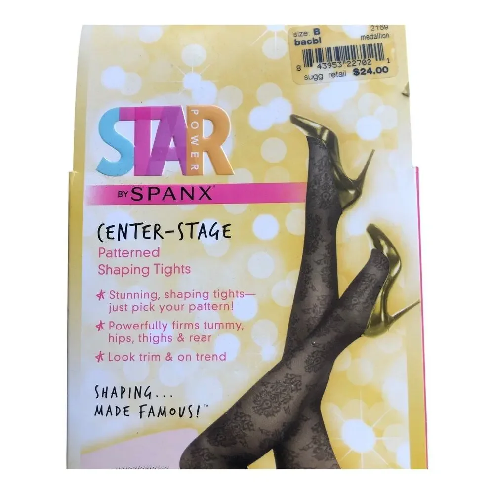 2 Pair SPANX Medallion Pattern Shaping Tights Black Size B Control Hosiery Lot
